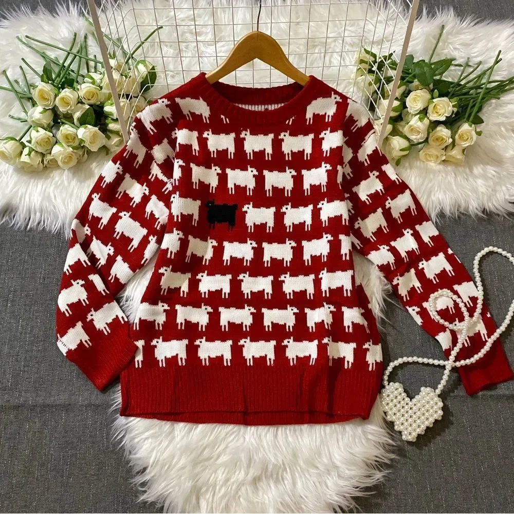 PRINCESS DIANA BLACK SHEEP RED SWEATER INSPIRED